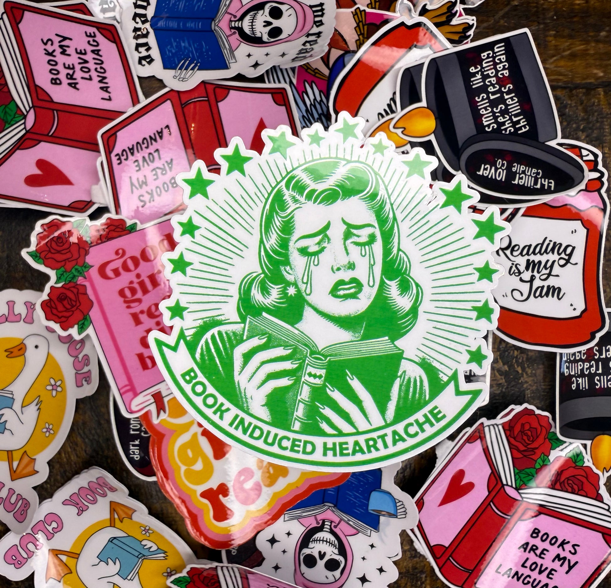 Book Induced Heartache 3in Sticker